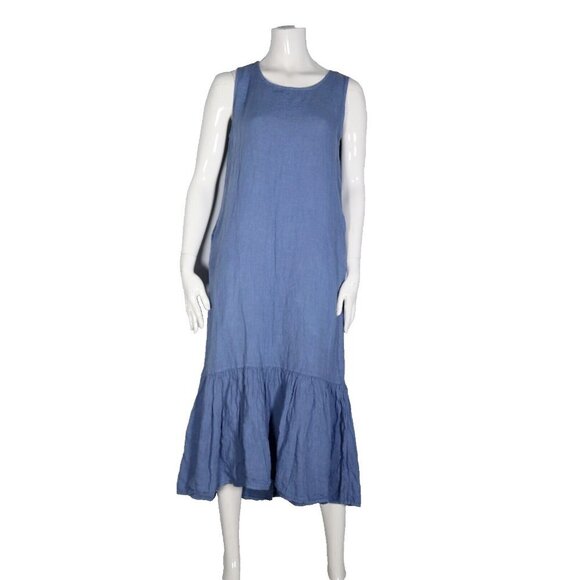 La Contessa Women's Small Blue Maxi Made in Italy Linen Sleeveless Pockets Dress - Picture 1 of 11